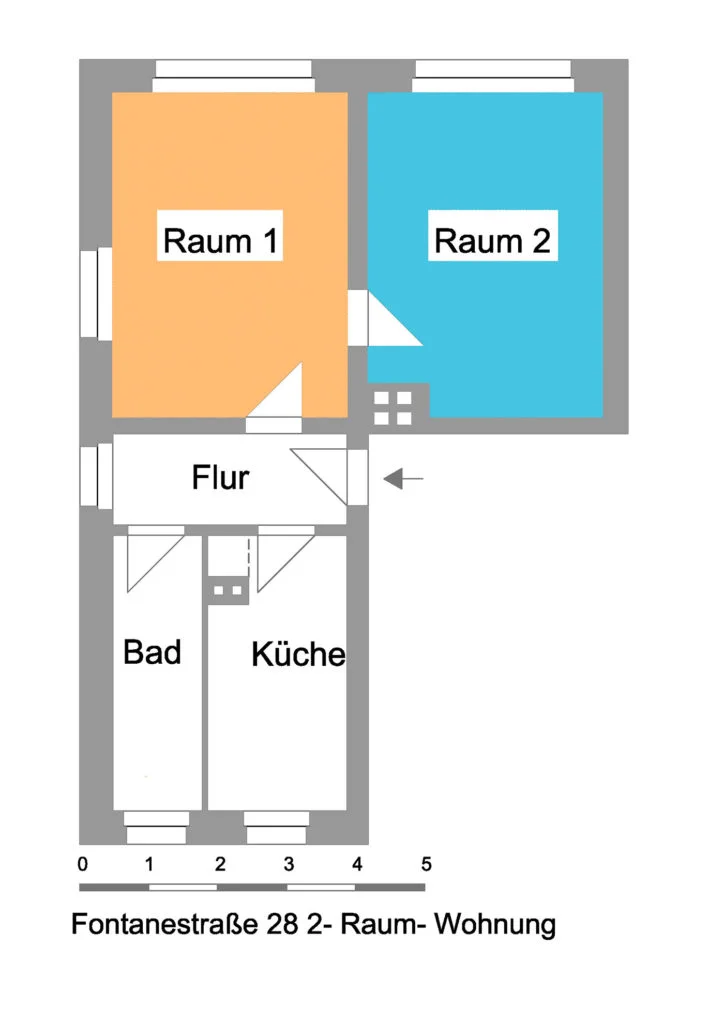 Grundriss einer Wohnung im Quartier Theodor-Fontane-Straße / Karl-Marx-Straße