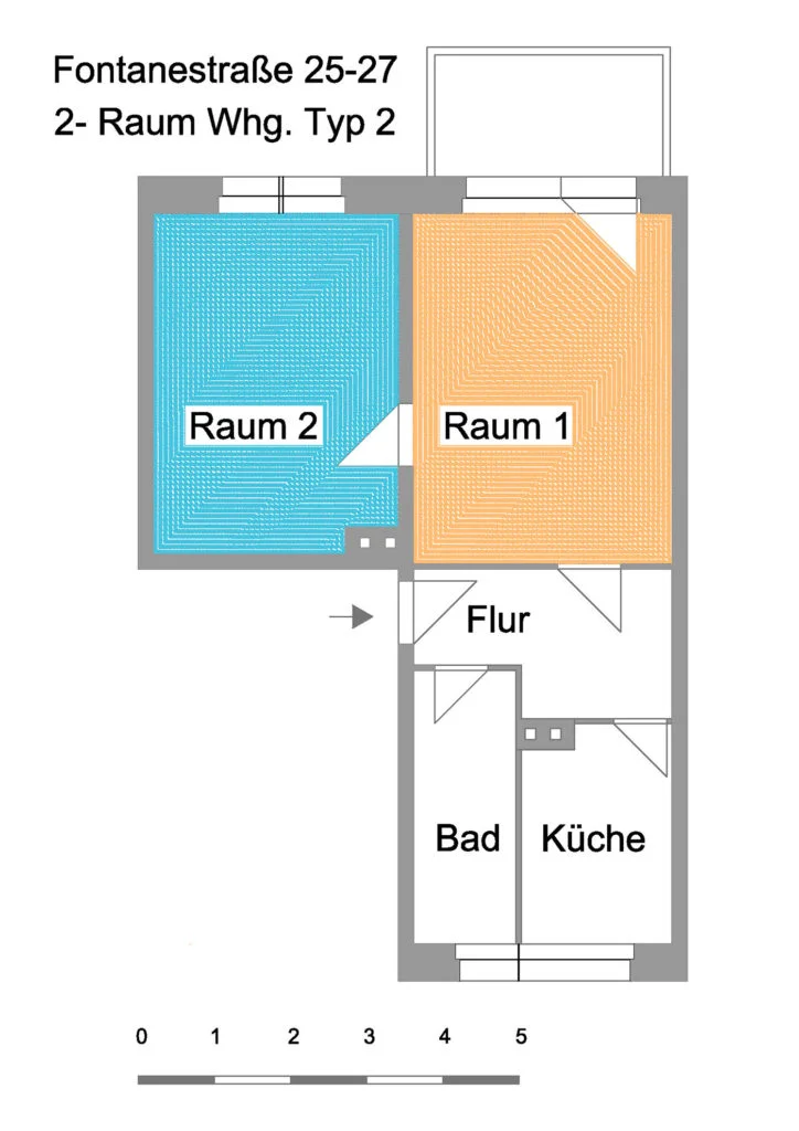 Grundriss einer Wohnung im Quartier Theodor-Fontane-Straße / Karl-Marx-Straße