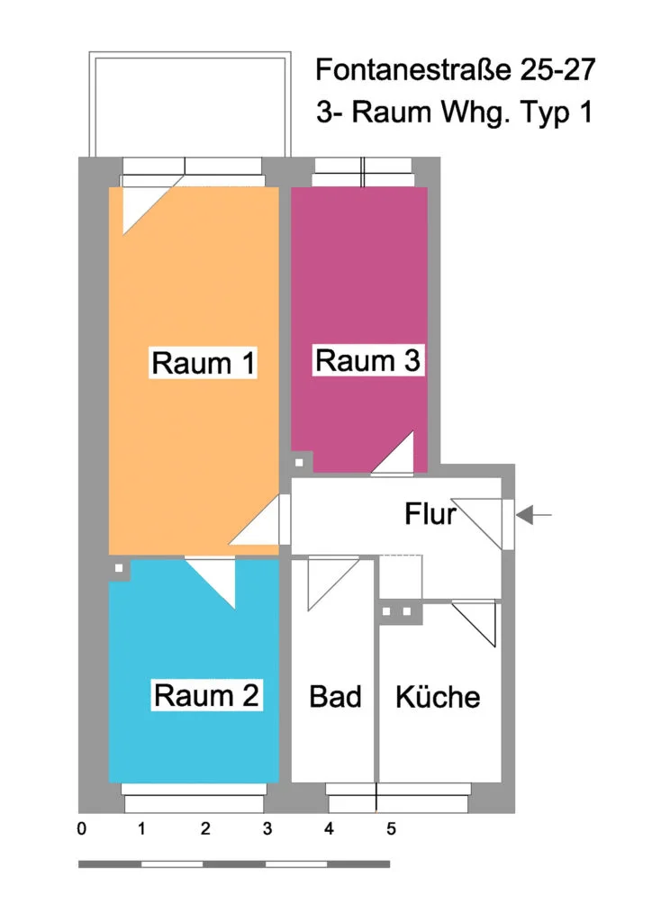 Grundriss einer Wohnung im Quartier Theodor-Fontane-Straße / Karl-Marx-Straße
