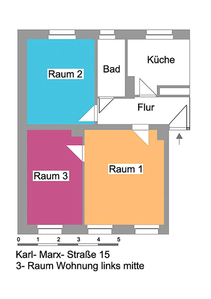 Grundriss einer Wohnung im Quartier Theodor-Fontane-Straße / Karl-Marx-Straße