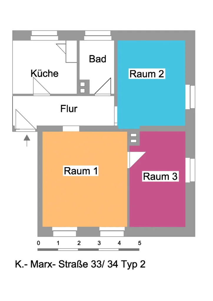 Grundriss einer Wohnung im Quartier Theodor-Fontane-Straße / Karl-Marx-Straße