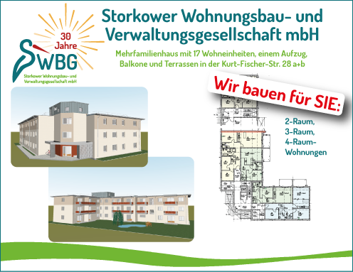 Neubau-Info der Storkower WBG: Mehrfamilienhaus mit 17 Wohneinheiten, Aufzug, Balkonen und Terrassen in der Kurt-Fischer-Straße 28 a+b